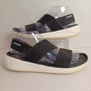 Crocs Womens US 8 LiteRide Stretch Straps Sandals Black 206081 Slingback Slip-On